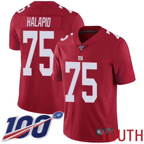Youth New York Giants 75 Jon Halapio Red Limited Red Inverted Legend 100th Season Football NFL Jersey